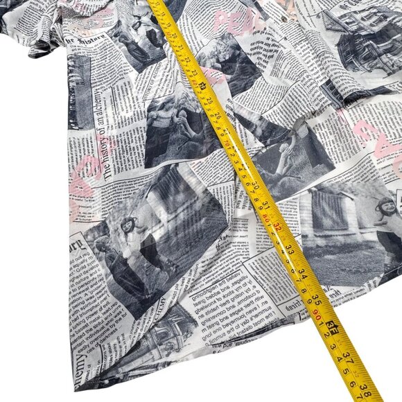 Why Dress Flowy Top Sz.L Newspaper Print Novelty Longline Ruffle 90s Maximalist - Picture 7 of 12